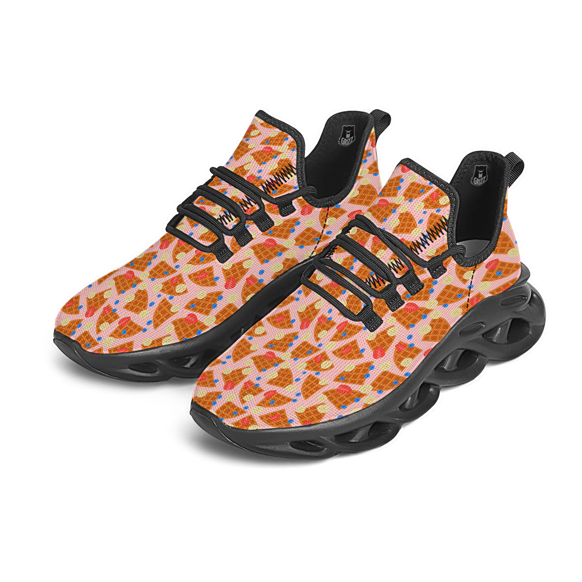 Waffle Print Cute Pattern Black Running Shoes-grizzshop
