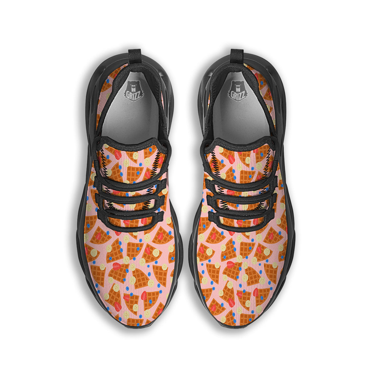 Waffle Print Cute Pattern Black Running Shoes-grizzshop