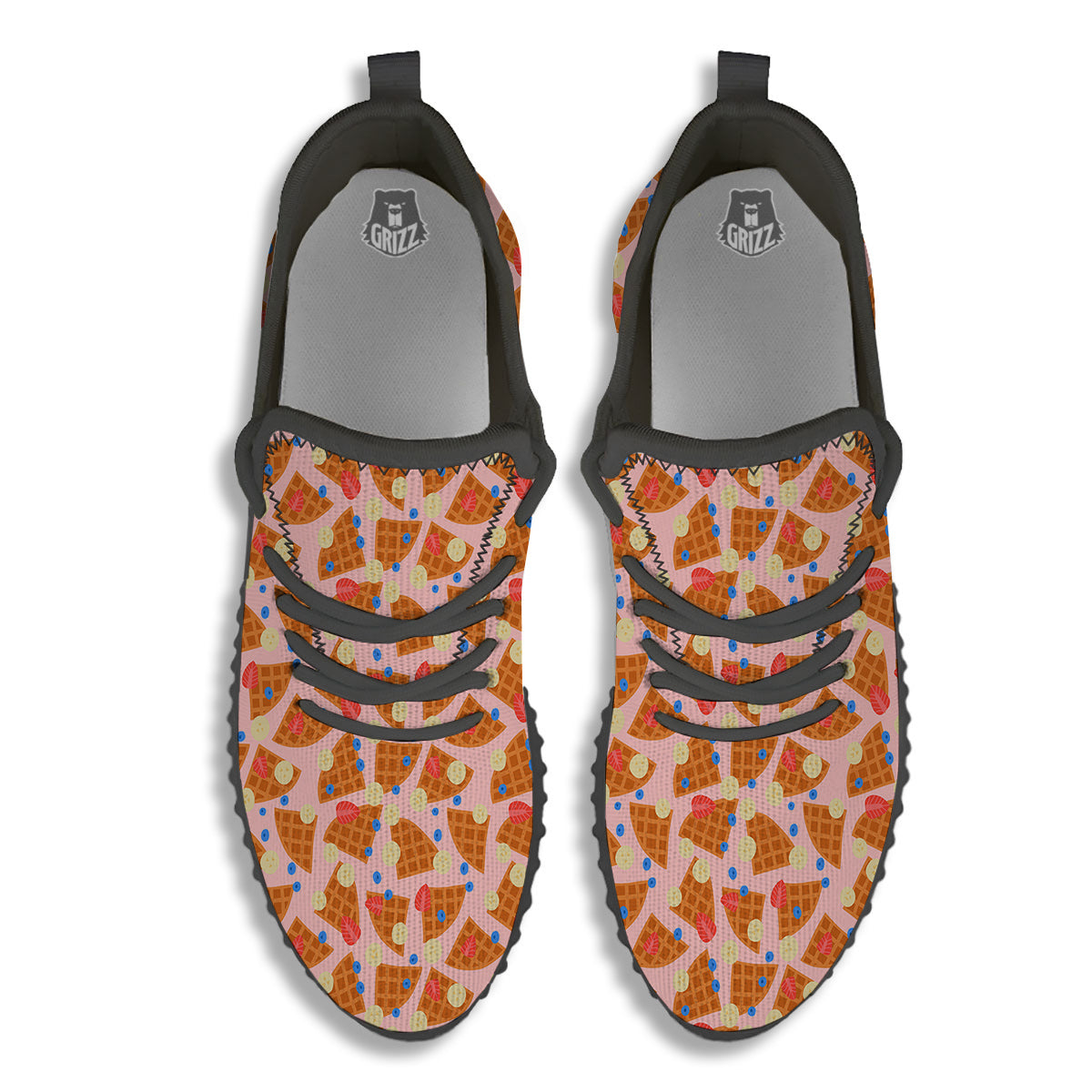 Waffle Print Cute Pattern Black Walking Shoes-grizzshop
