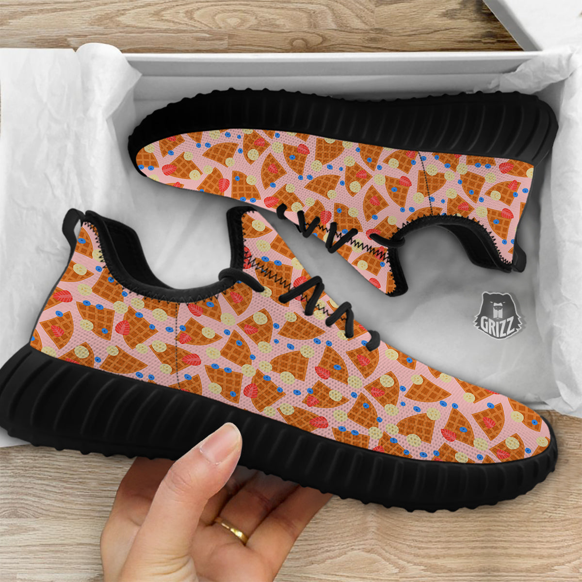 Waffle Print Cute Pattern Black Walking Shoes-grizzshop