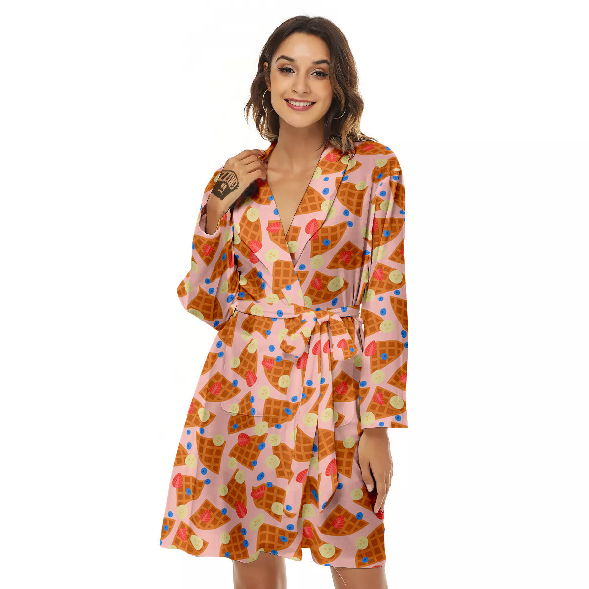 Waffle Print Cute Pattern Women's Robe-grizzshop