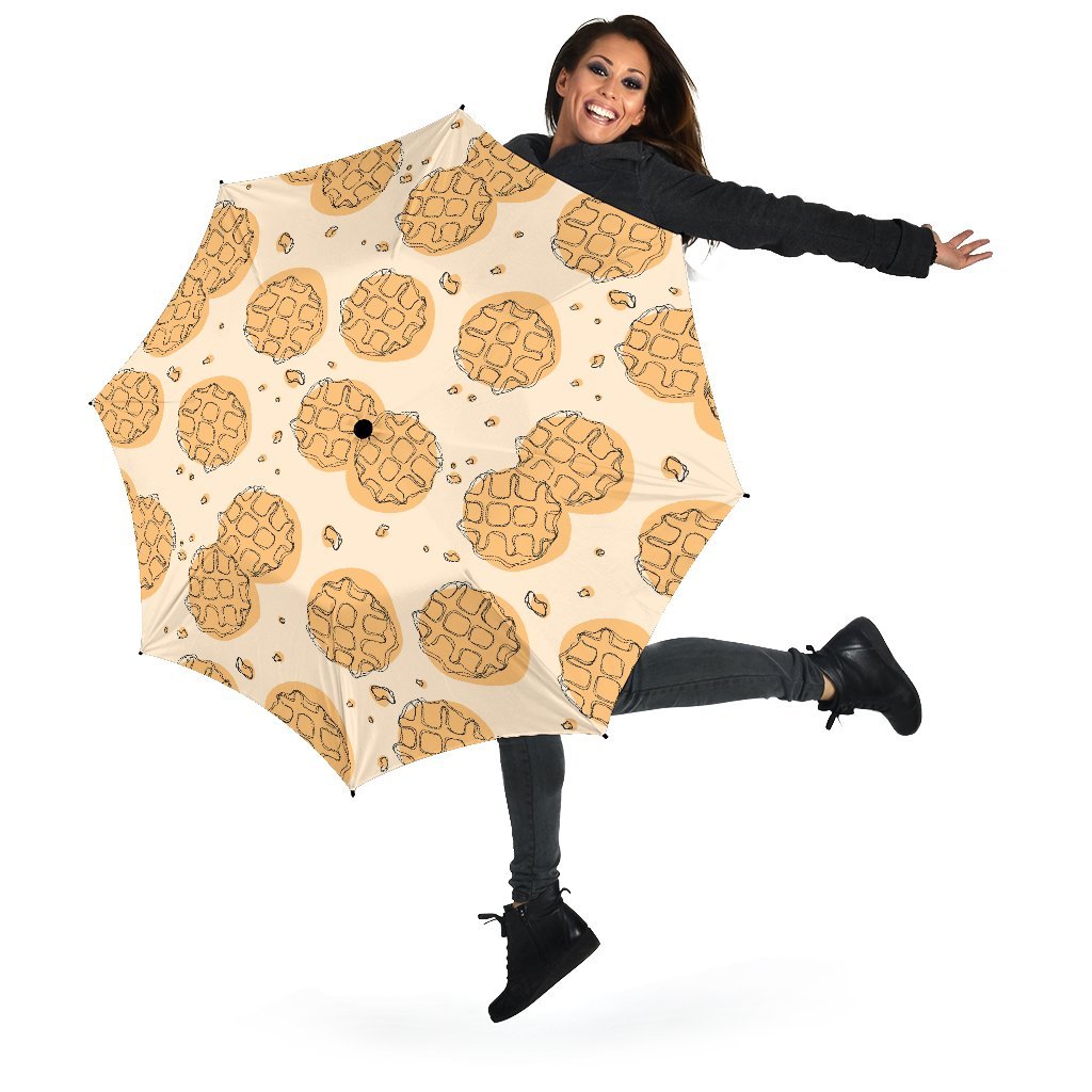 Waffle Print Pattern Automatic Foldable Umbrella-grizzshop