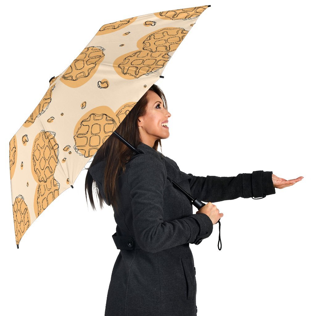 Waffle Print Pattern Automatic Foldable Umbrella-grizzshop