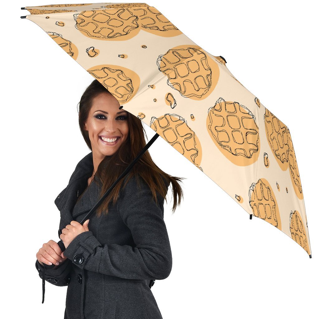 Waffle Print Pattern Automatic Foldable Umbrella-grizzshop