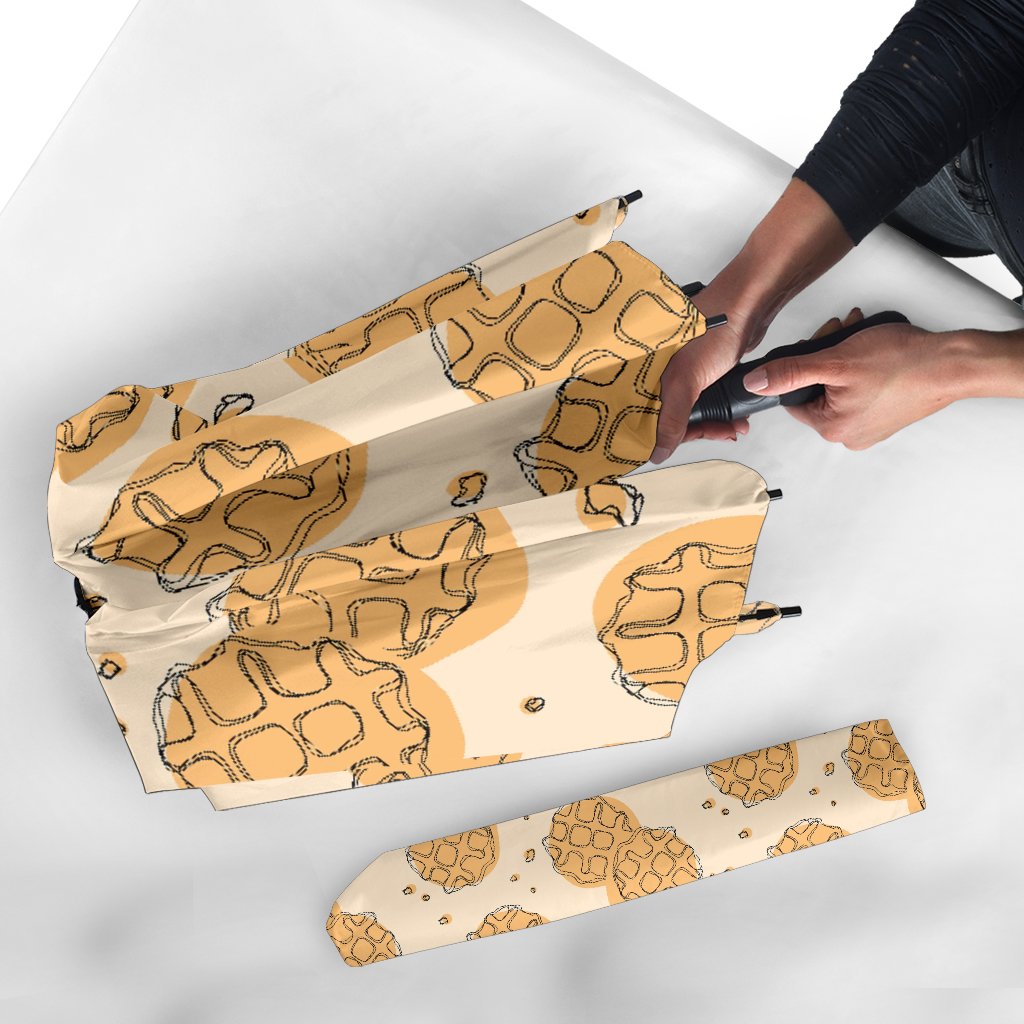Waffle Print Pattern Automatic Foldable Umbrella-grizzshop