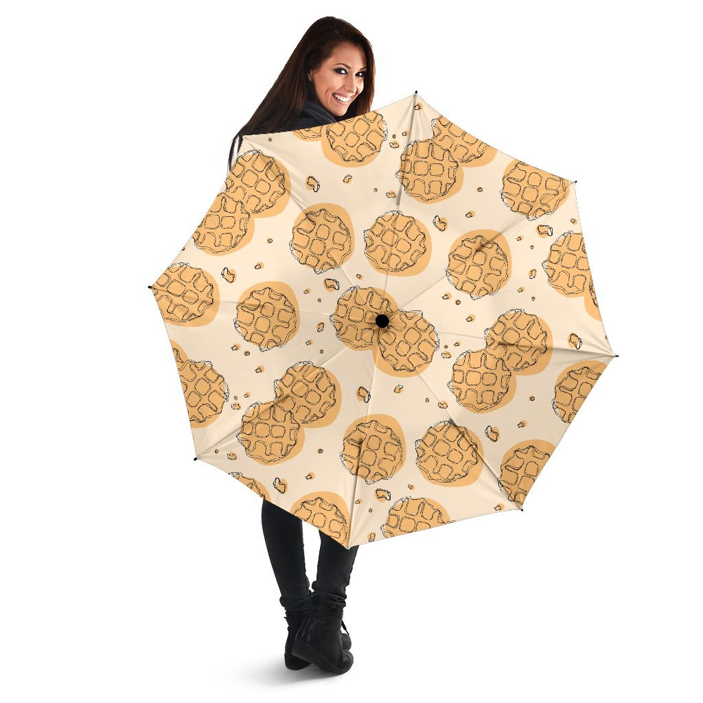 Waffle Print Pattern Automatic Foldable Umbrella-grizzshop