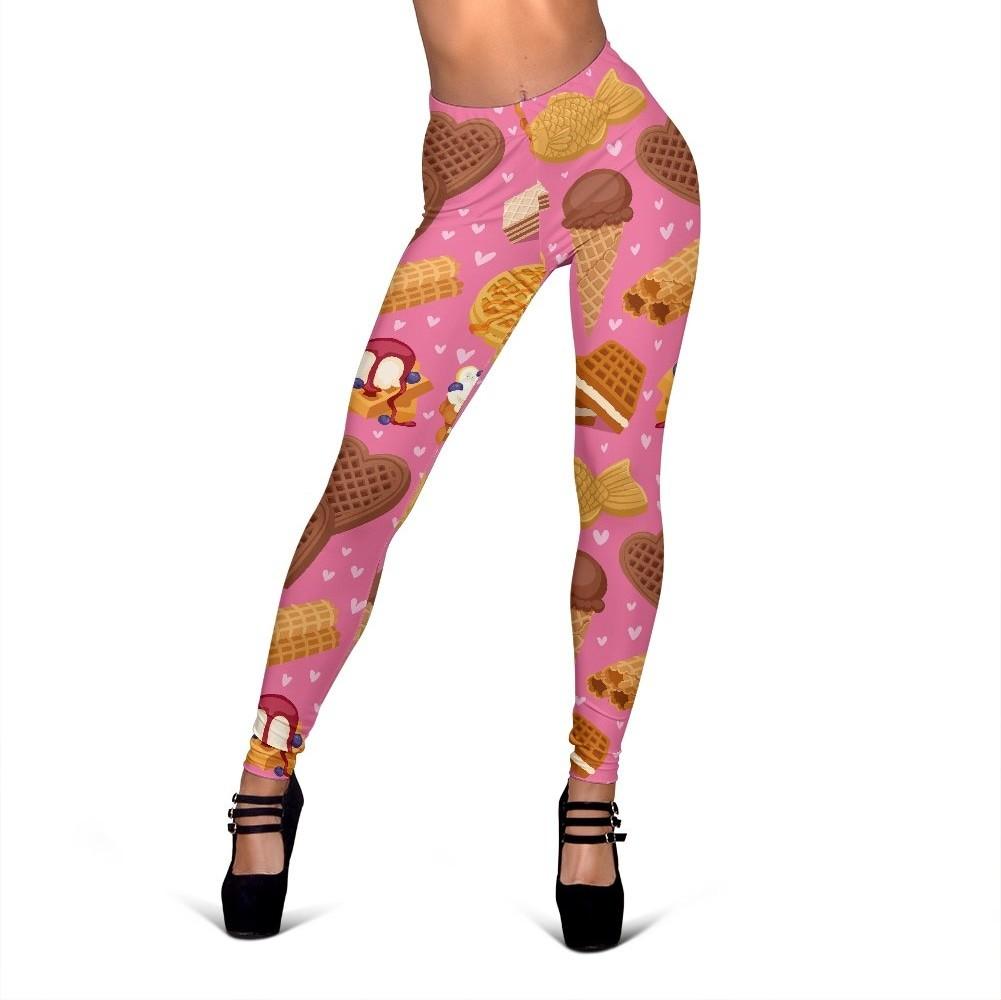 Waffle Dessert Pattern Print Women Leggings-grizzshop