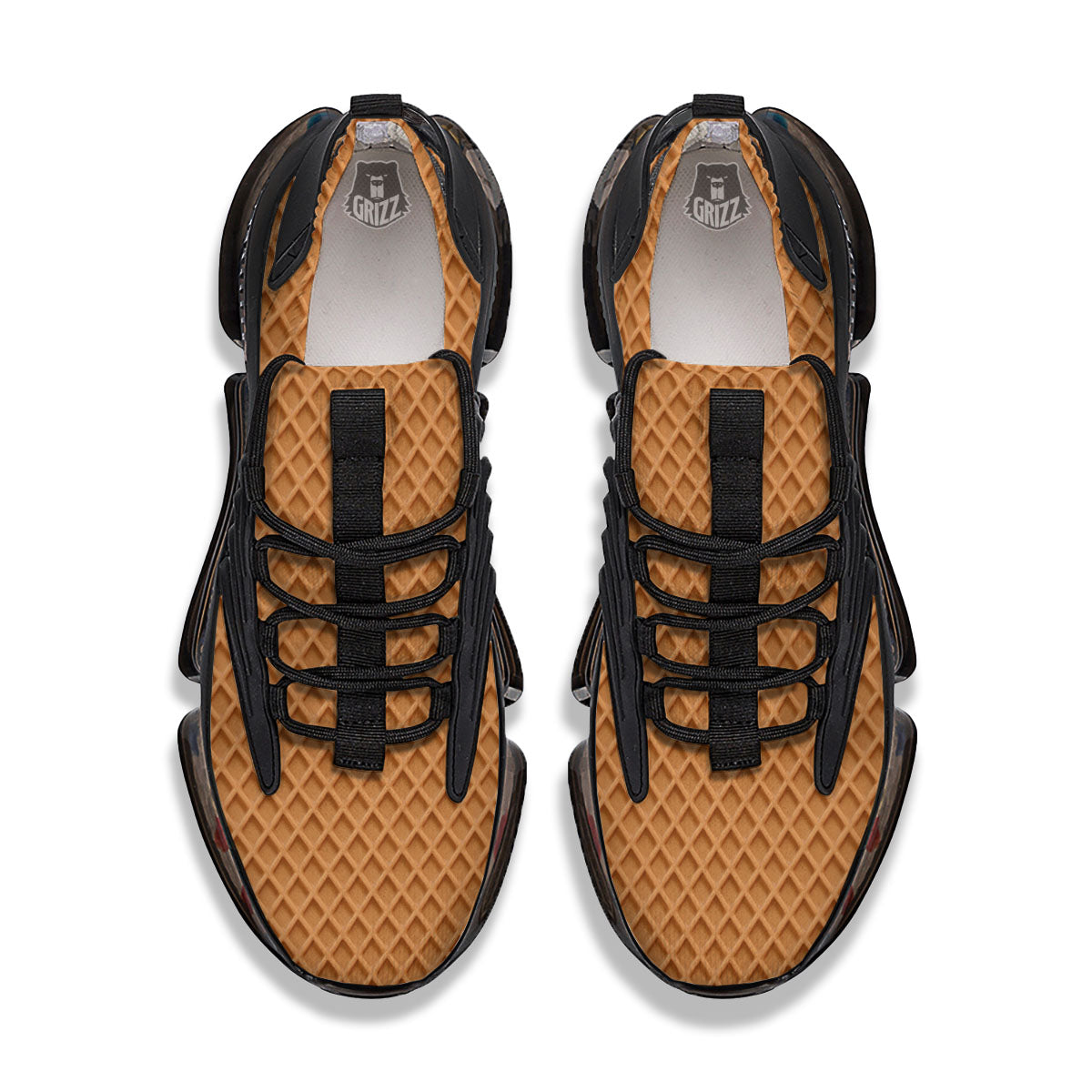 Waffles Print Black Gym Shoes-grizzshop