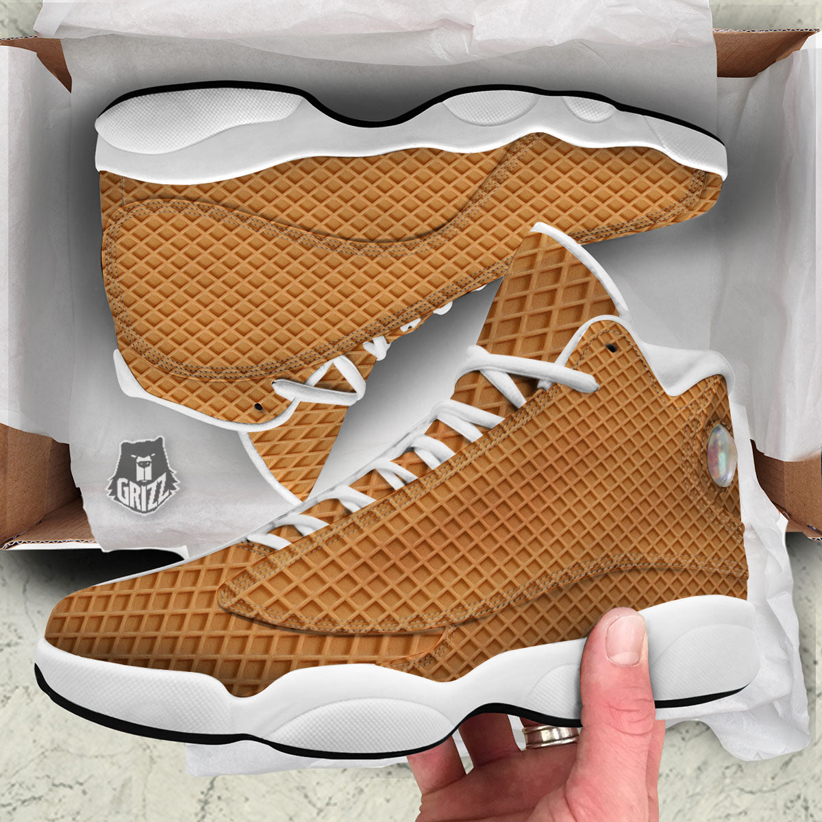 Waffles Print White Basketball Shoes-grizzshop