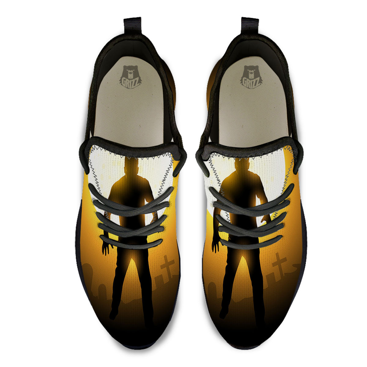 Walking Zombie Halloween Print Black Athletic Shoes-grizzshop