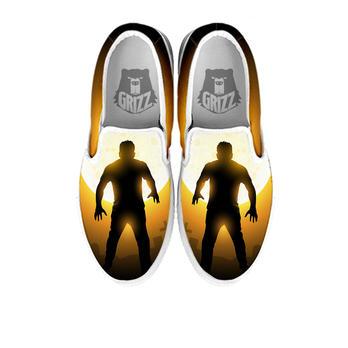 Walking Zombie Halloween Print White Slip On Shoes-grizzshop
