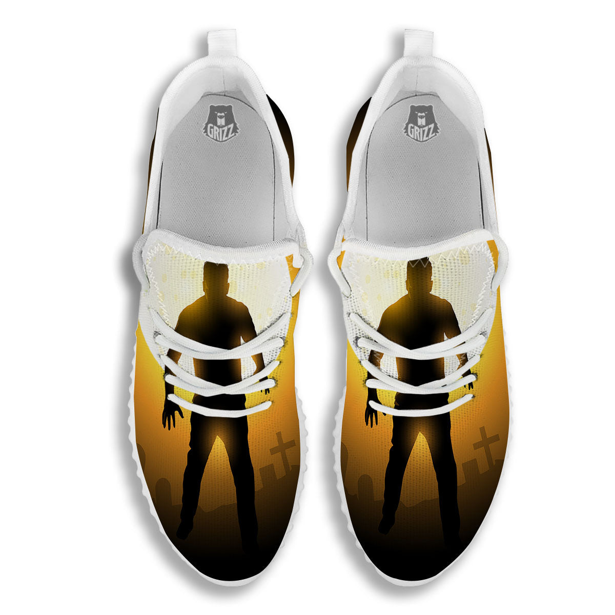 Walking Zombie Halloween Print White Walking Shoes-grizzshop