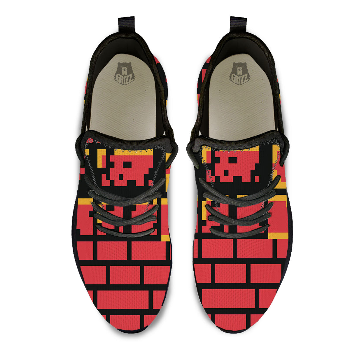 Wall Orange 8-Bit Pixel Print Black Athletic Shoes-grizzshop