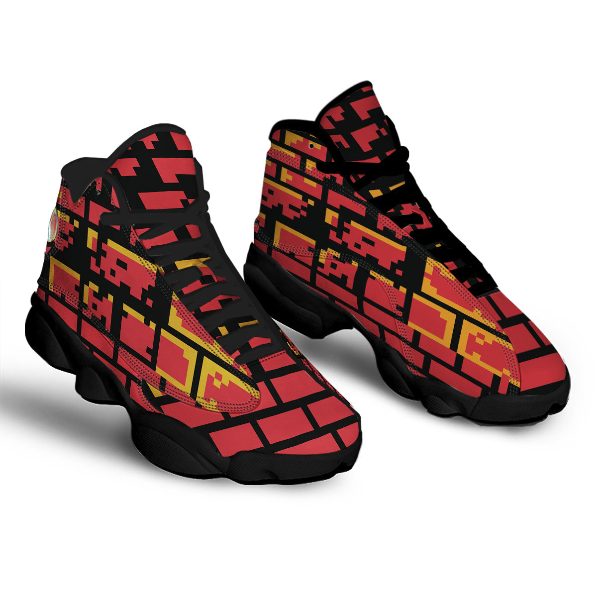 Wall Orange 8-Bit Pixel Print Black Basketball Shoes-grizzshop