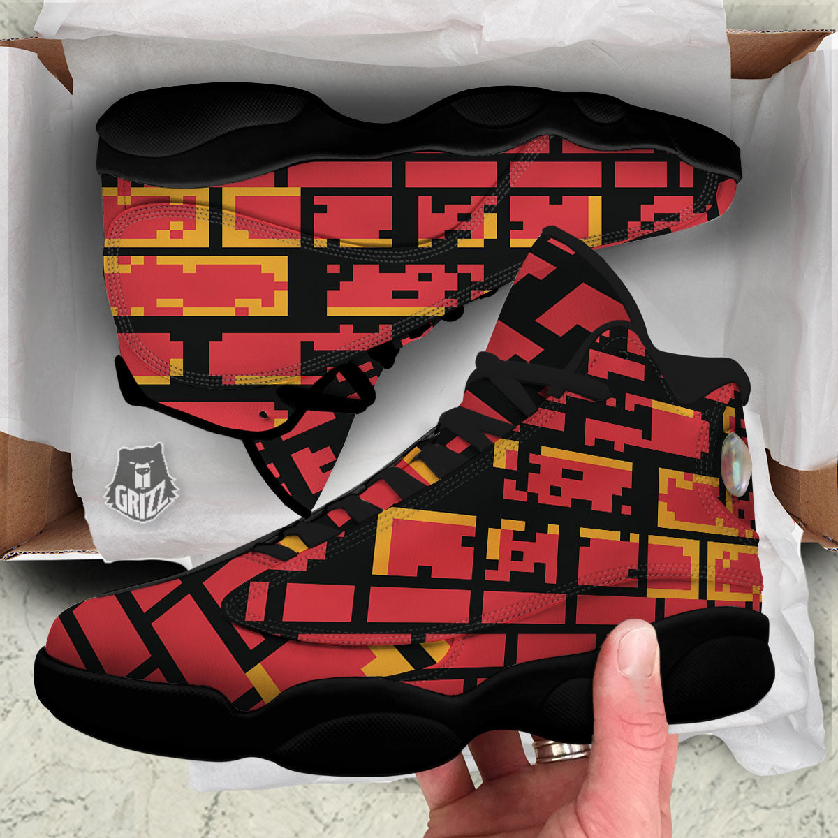 Wall Orange 8-Bit Pixel Print Black Basketball Shoes-grizzshop