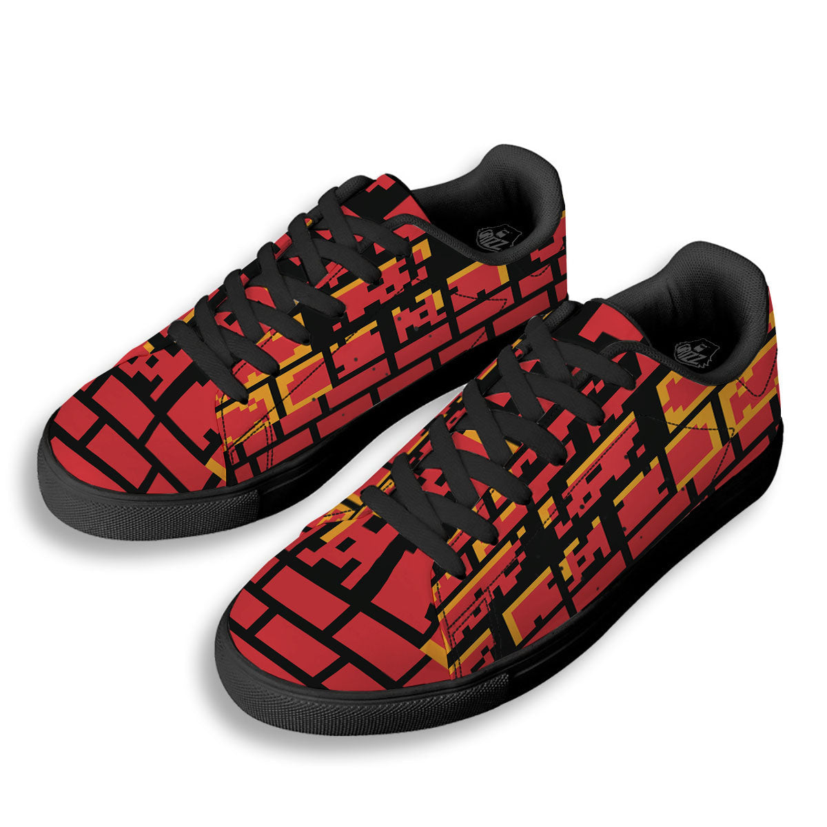 Wall Orange 8-Bit Pixel Print Black Low Top Sneakers-grizzshop