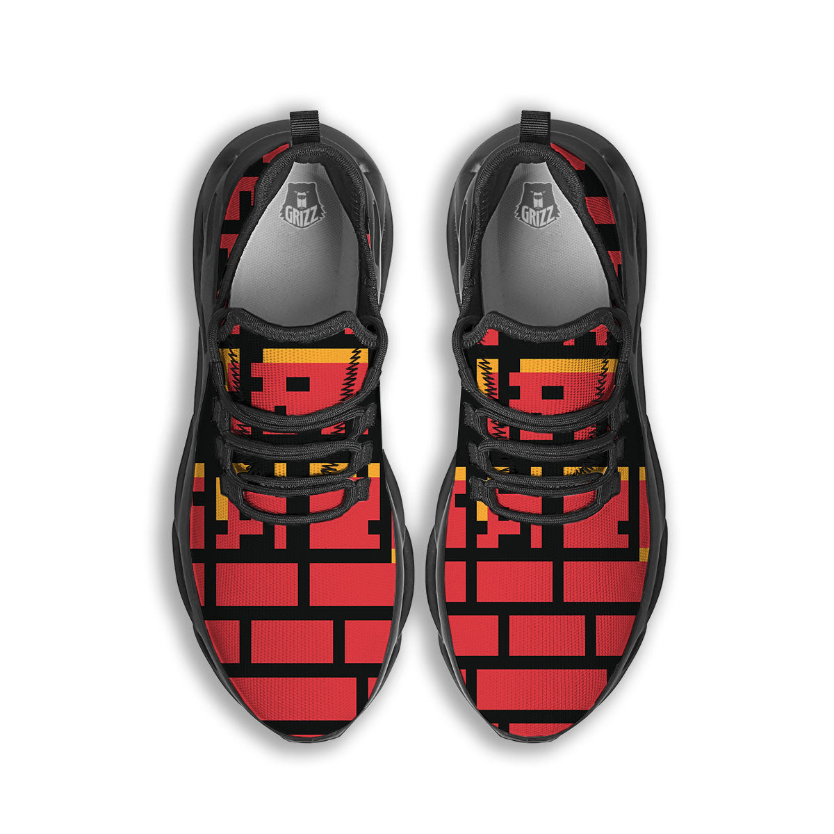 Wall Orange 8-Bit Pixel Print Black Running Shoes-grizzshop