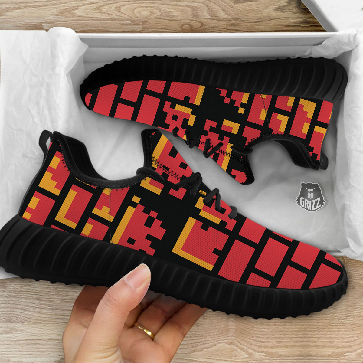 Wall Orange 8-Bit Pixel Print Black Walking Shoes-grizzshop