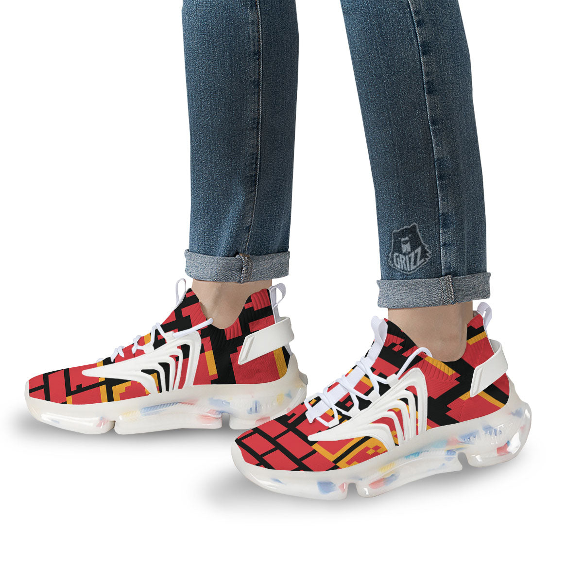 Wall Orange 8-Bit Pixel Print White Gym Shoes-grizzshop