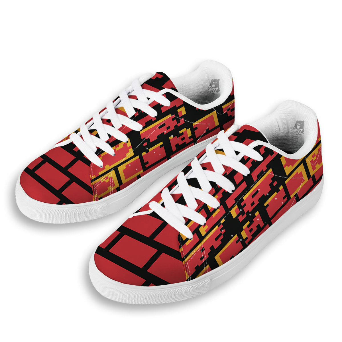 Wall Orange 8-Bit Pixel Print White Low Top Sneakers-grizzshop