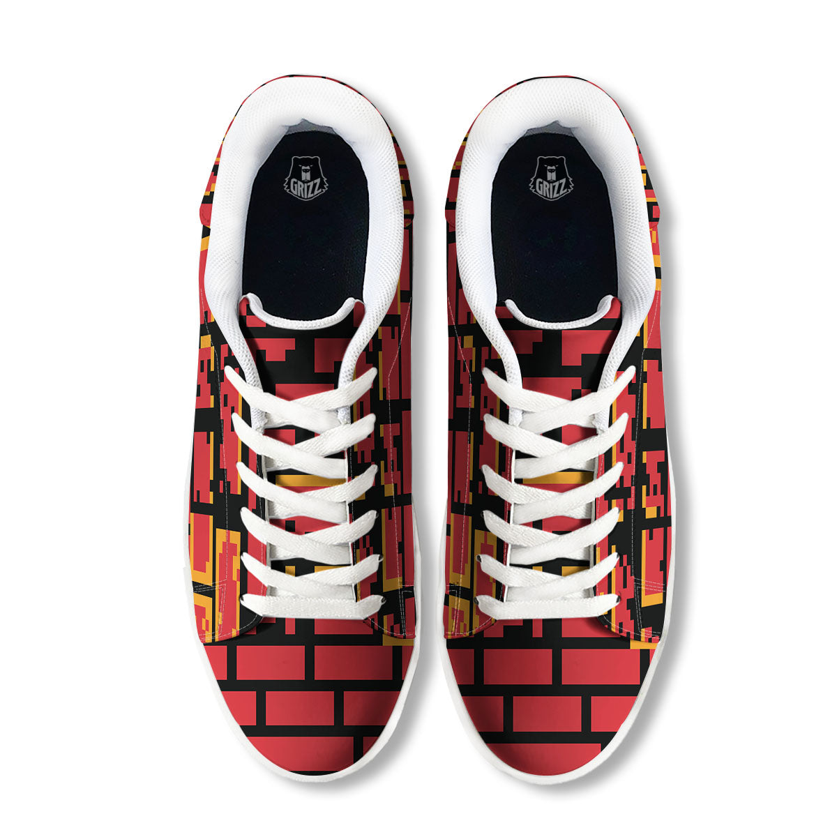 Wall Orange 8-Bit Pixel Print White Low Top Sneakers-grizzshop