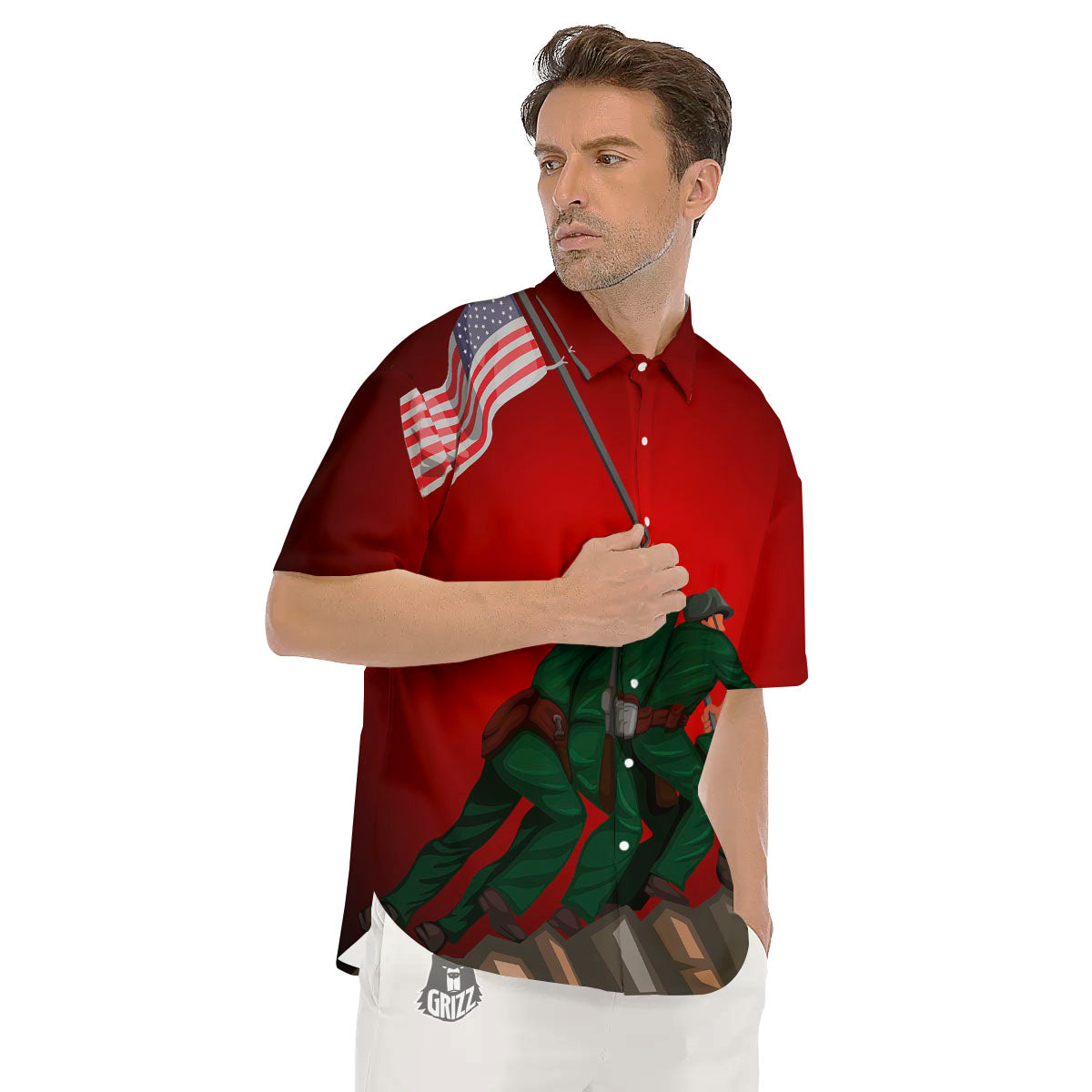 War Memorial American Print Men's Short Sleeve Shirts-grizzshop