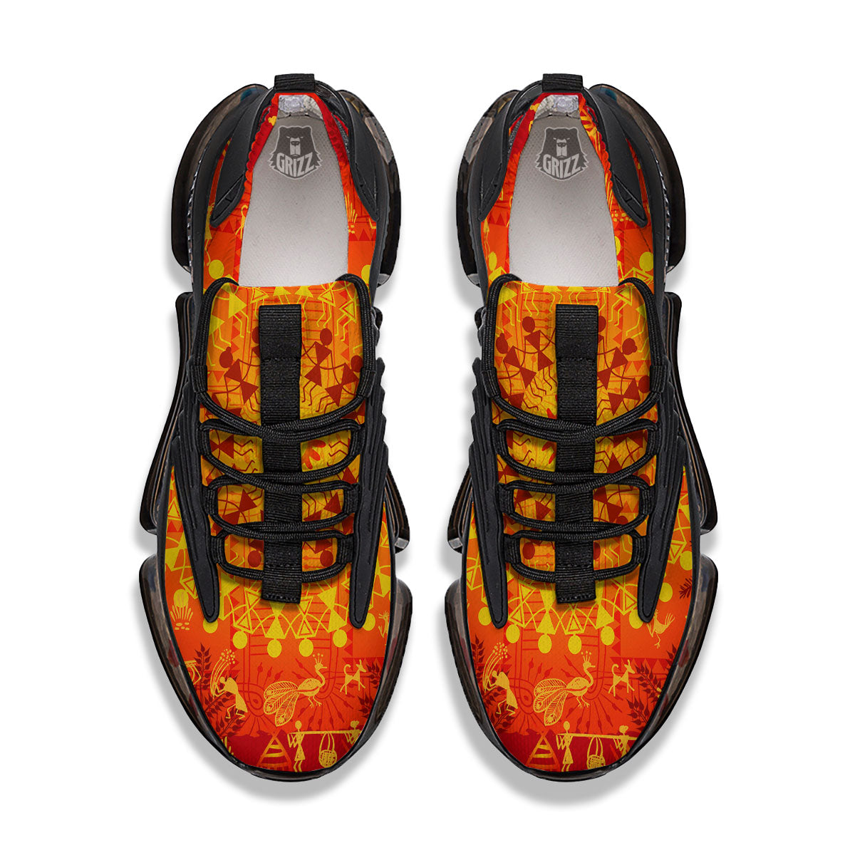 Warli Tribal Ancient Indian Print Black Gym Shoes-grizzshop