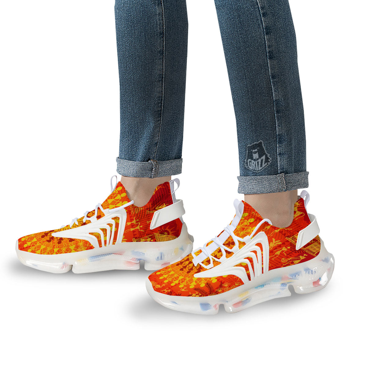Warli Tribal Ancient Indian Print White Gym Shoes-grizzshop