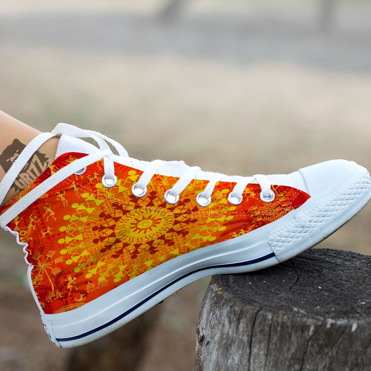 Warli Tribal Ancient Indian Print White High Top Shoes-grizzshop