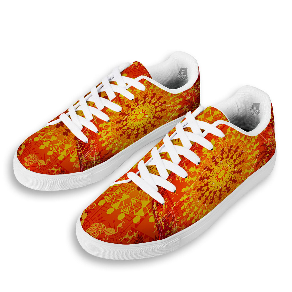 Warli Tribal Ancient Indian Print White Low Top Sneakers-grizzshop