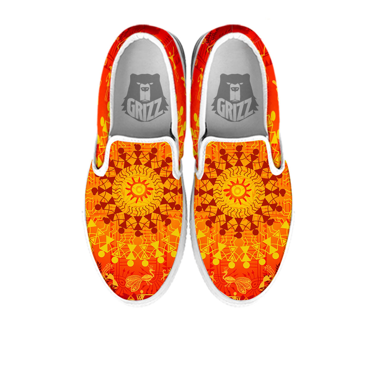 Warli Tribal Ancient Indian Print White Slip On Shoes-grizzshop