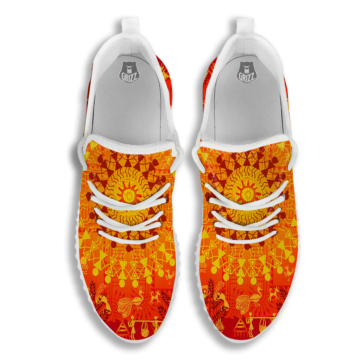 Warli Tribal Ancient Indian Print White Walking Shoes-grizzshop