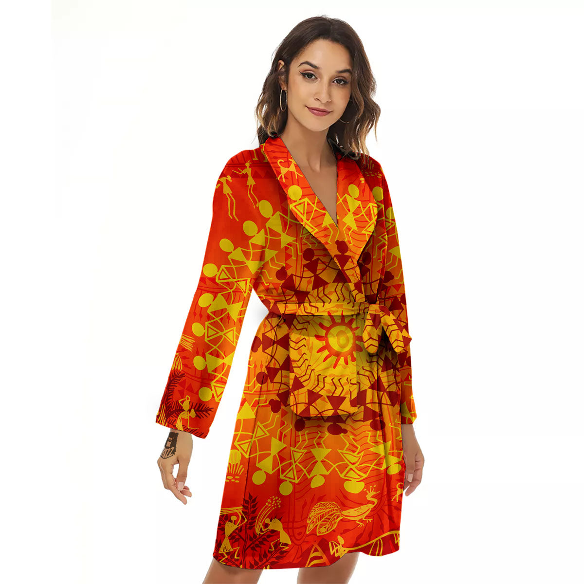 Warli Tribal Ancient Indian Print Women's Robe-grizzshop