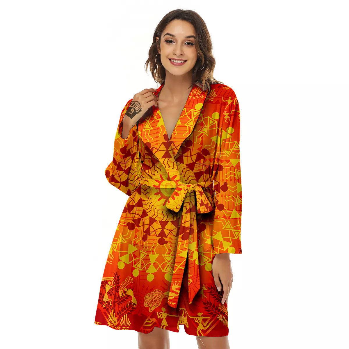 Warli Tribal Ancient Indian Print Women's Robe-grizzshop