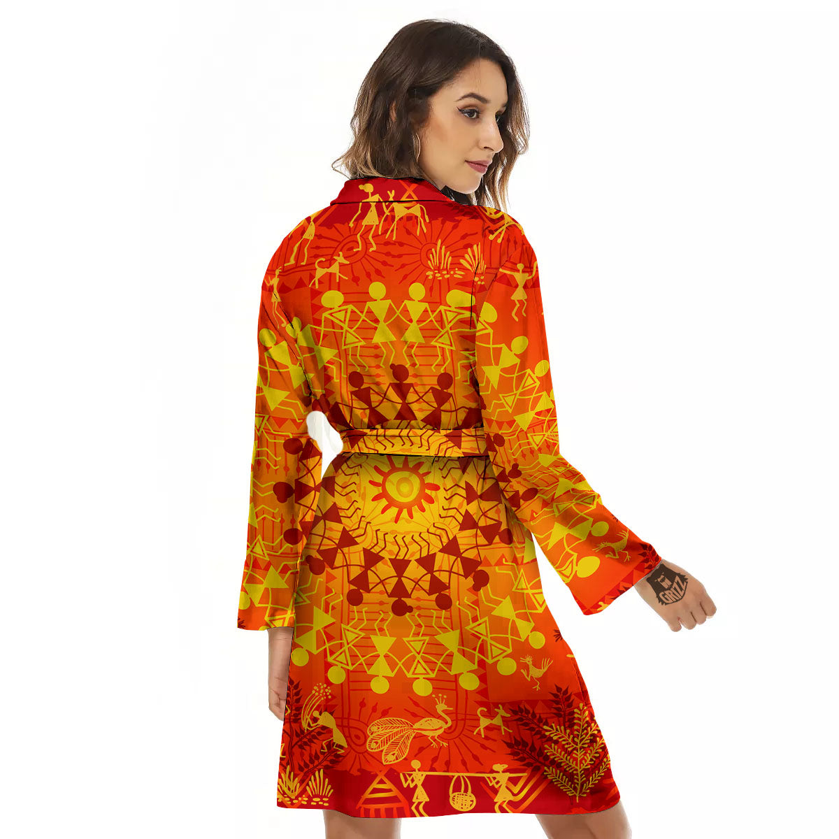 Warli Tribal Ancient Indian Print Women's Robe-grizzshop