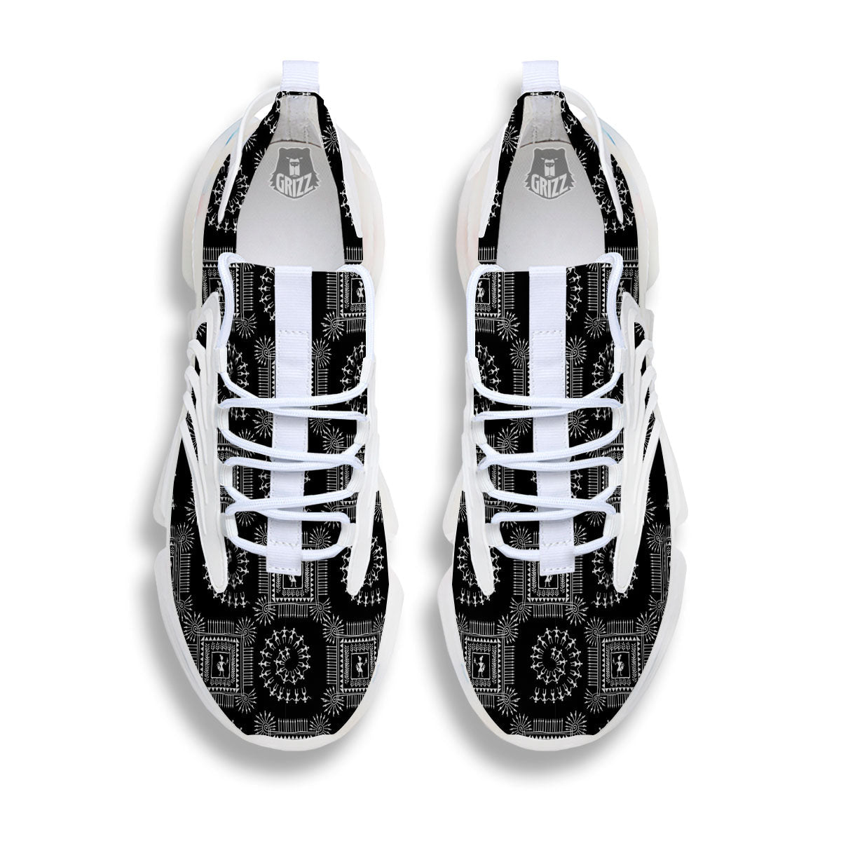 Warli Tribal White And Black Print White Gym Shoes-grizzshop
