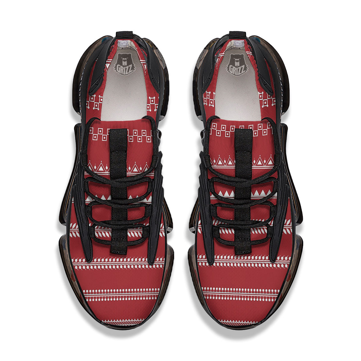Warli Tribal White And Red Print Black Gym Shoes-grizzshop
