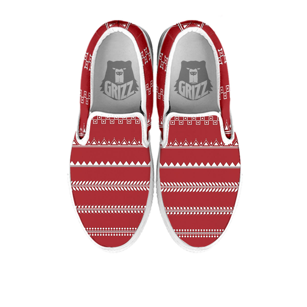 Warli Tribal White And Red Print White Slip On Shoes-grizzshop