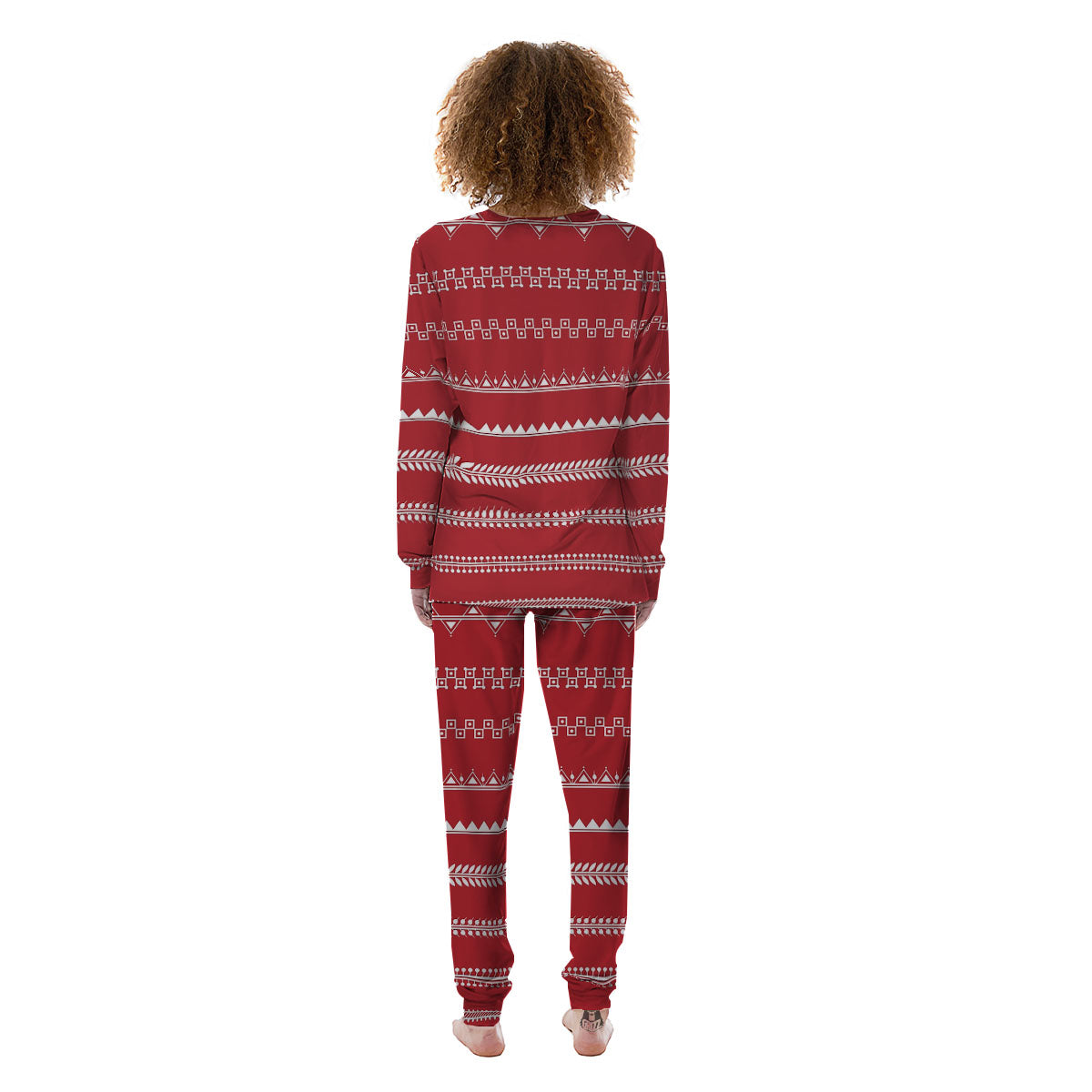 Warli Tribal White And Red Print Women's Pajamas-grizzshop