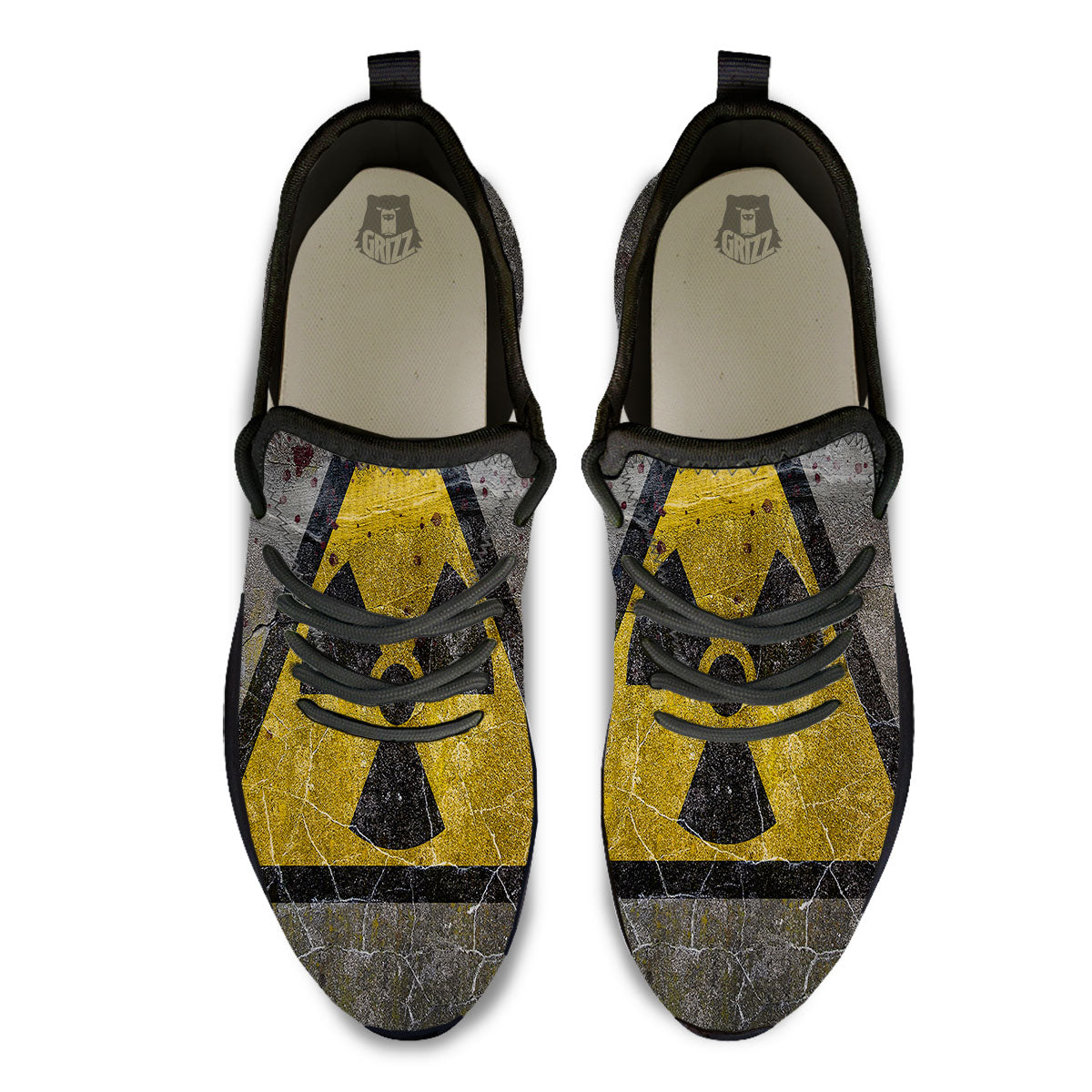 Warning Nuclear Symbol Print Black Athletic Shoes-grizzshop