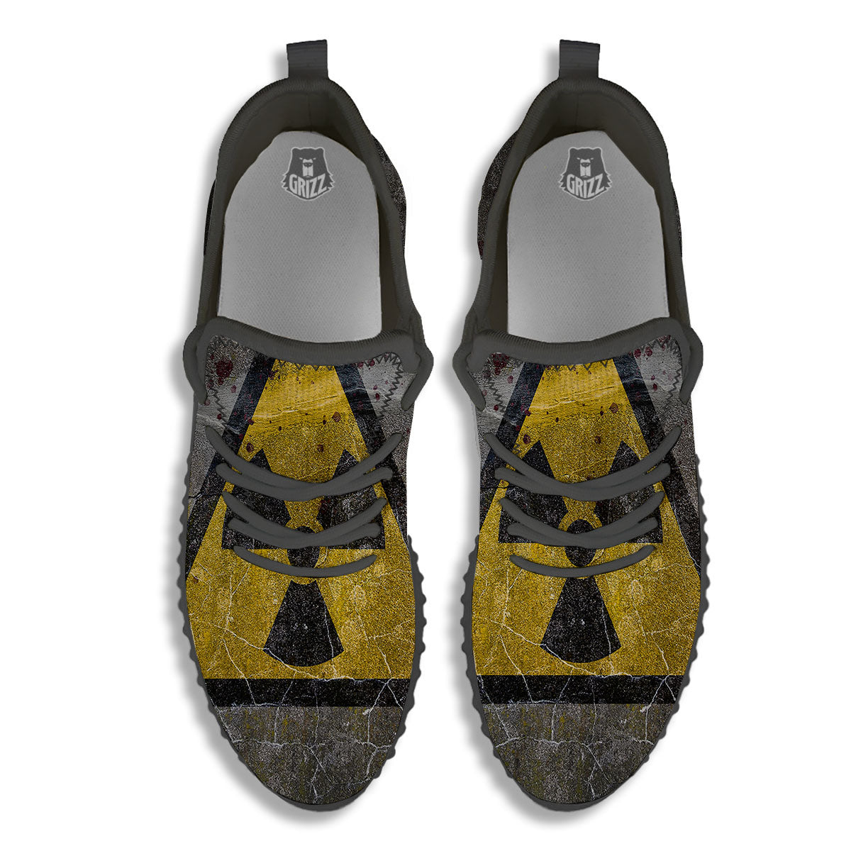 Warning Nuclear Symbol Print Black Walking Shoes-grizzshop