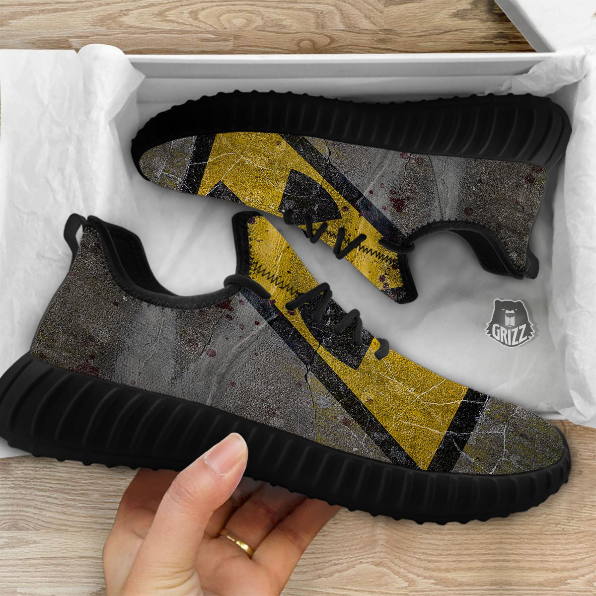 Warning Nuclear Symbol Print Black Walking Shoes-grizzshop
