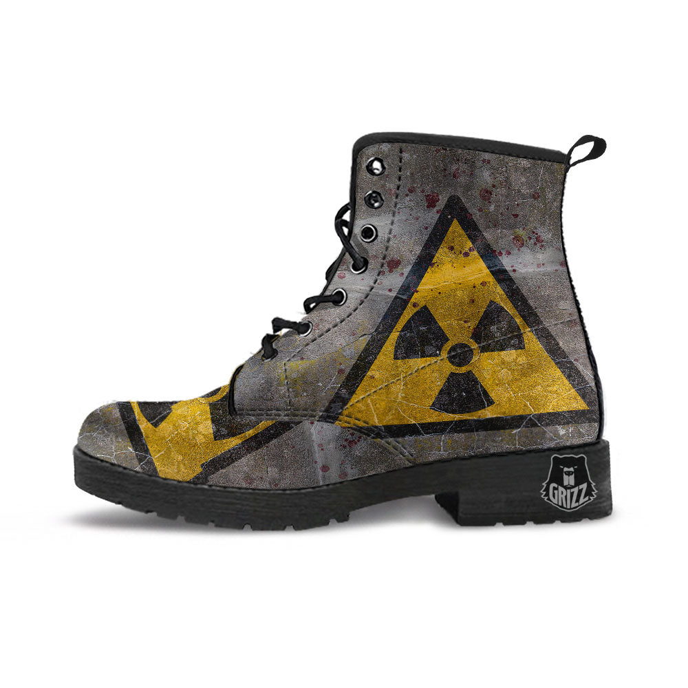 Warning Nuclear Symbol Print Leather Boots-grizzshop