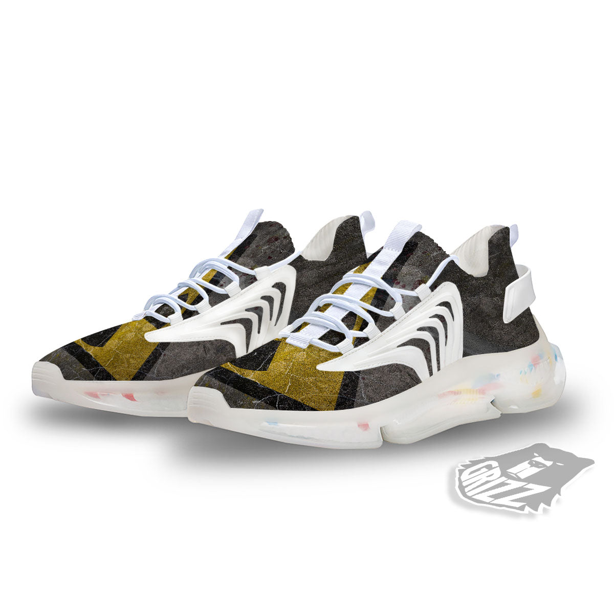 Warning Nuclear Symbol Print White Gym Shoes-grizzshop