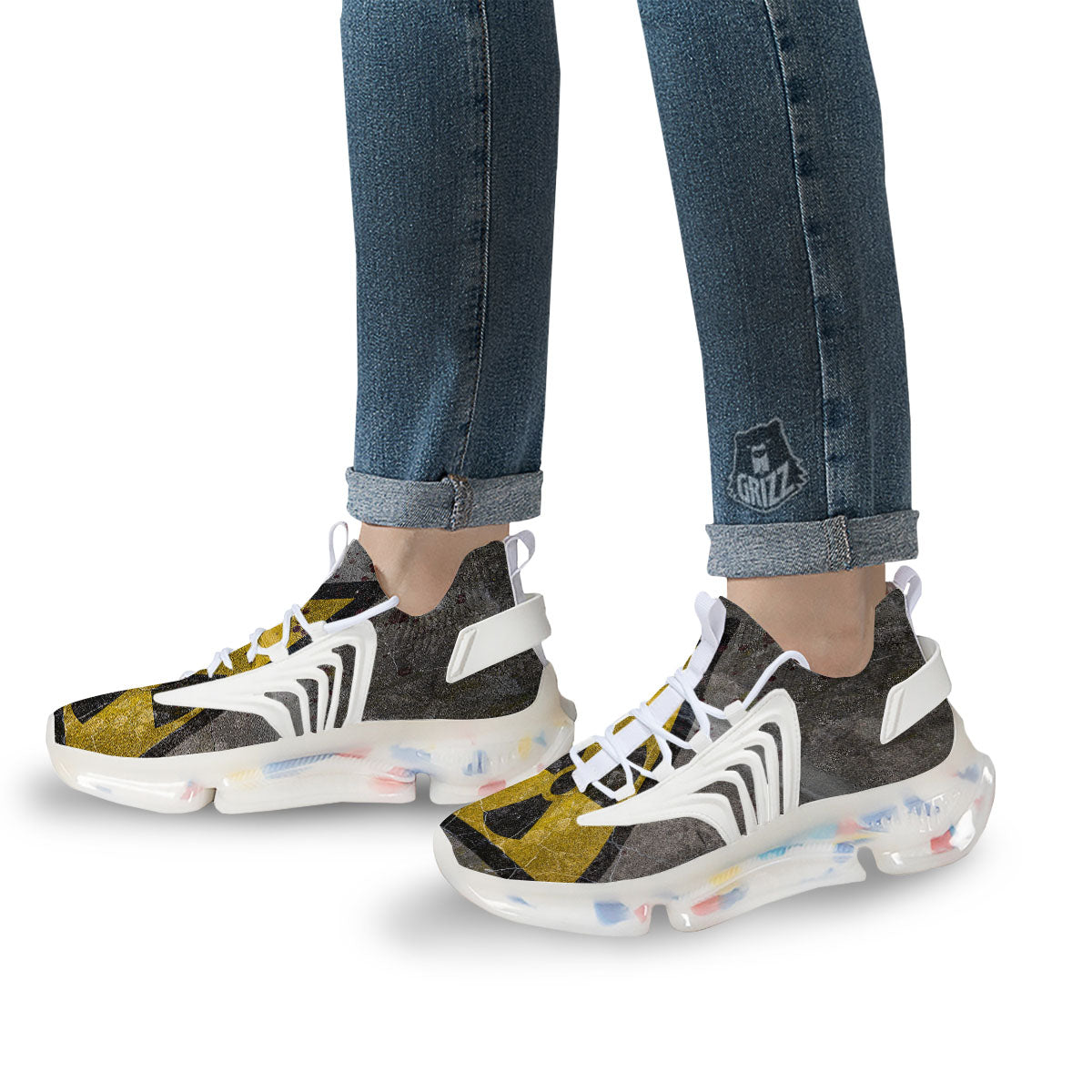 Warning Nuclear Symbol Print White Gym Shoes-grizzshop
