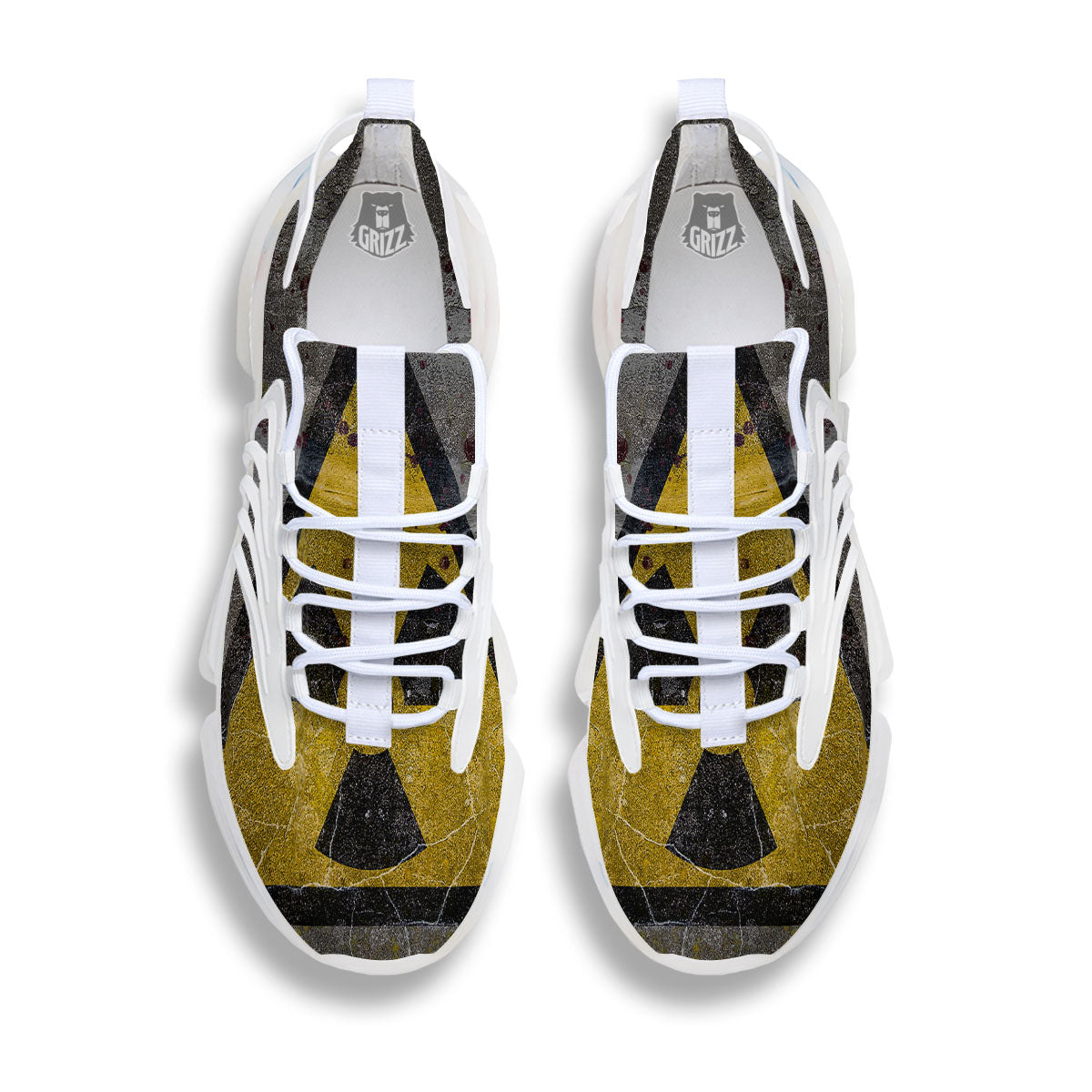 Warning Nuclear Symbol Print White Gym Shoes-grizzshop