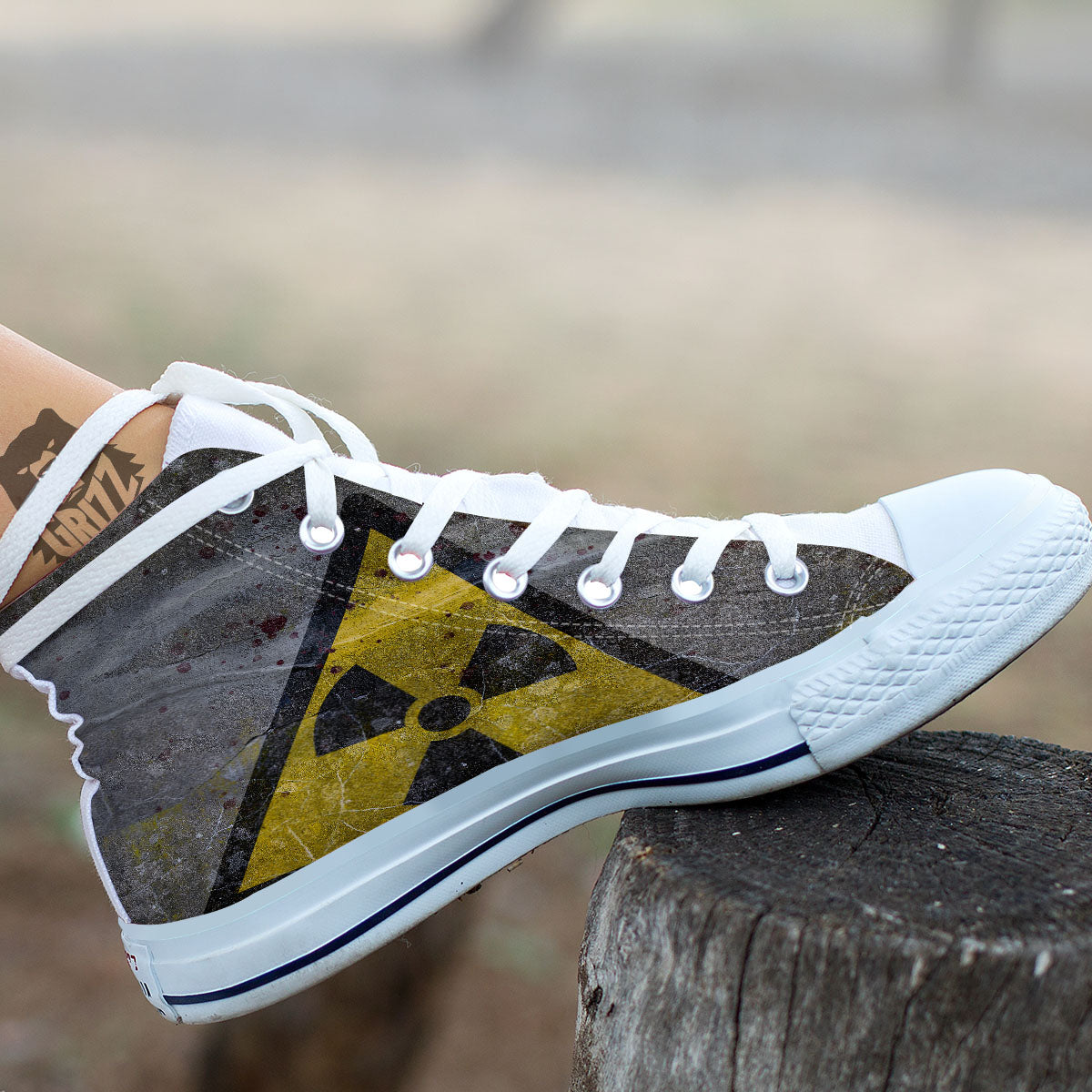 Warning Nuclear Symbol Print White High Top Shoes-grizzshop