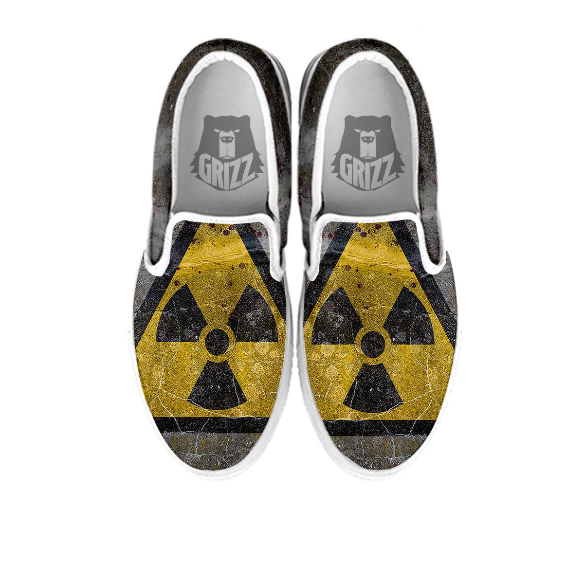 Warning Nuclear Symbol Print White Slip On Shoes-grizzshop