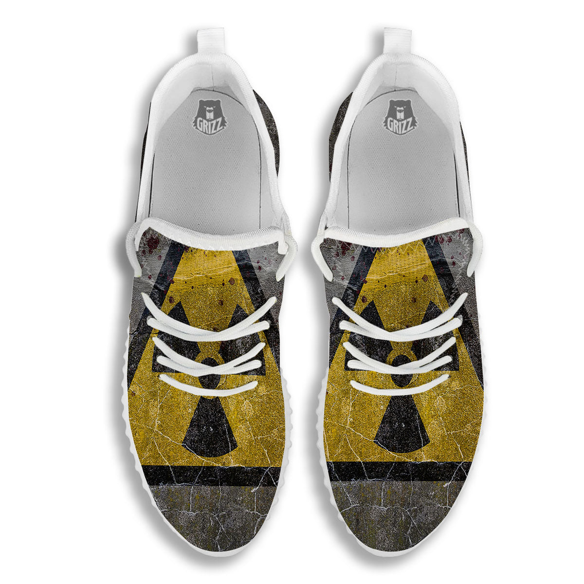 Warning Nuclear Symbol Print White Walking Shoes-grizzshop
