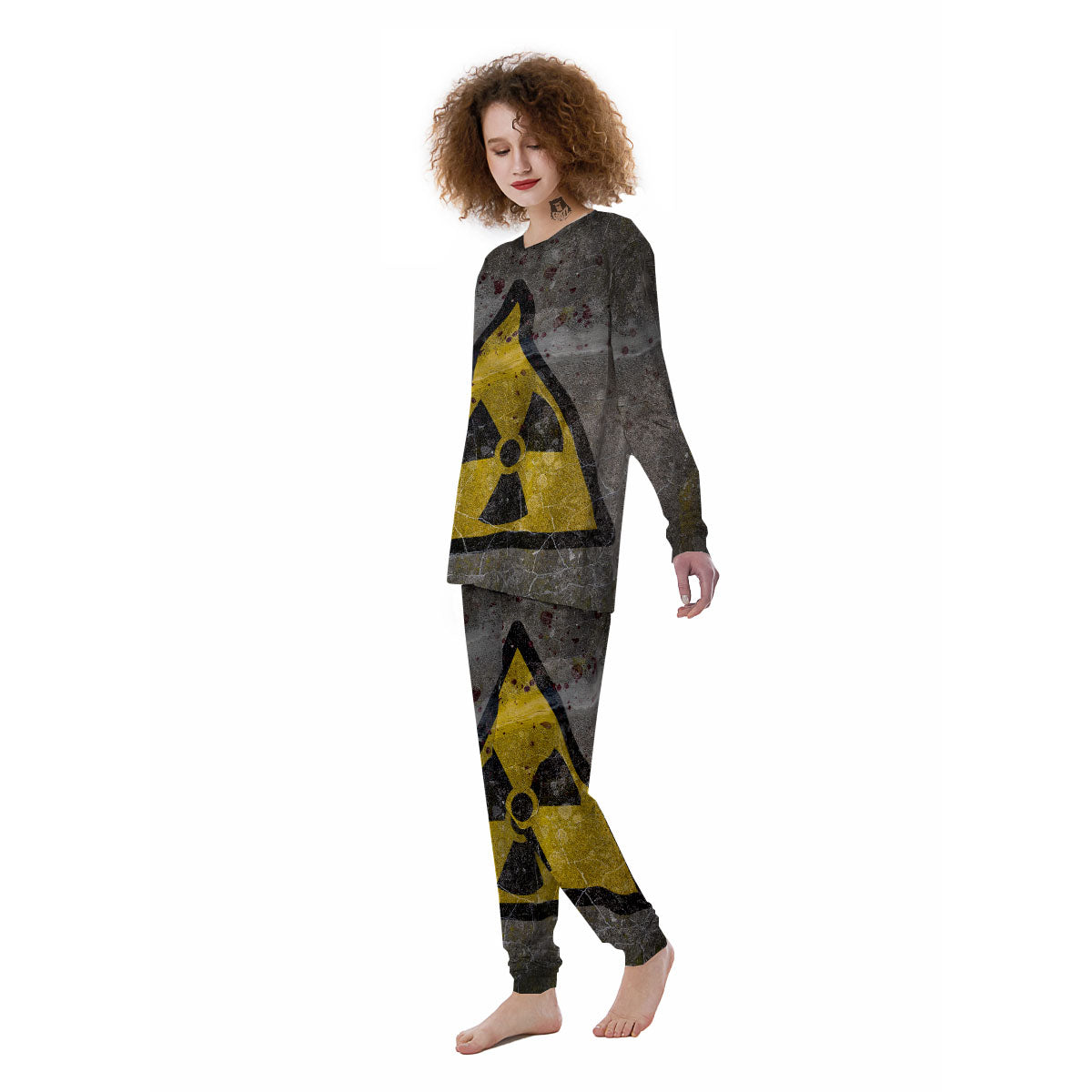 Warning Nuclear Symbol Print Women's Pajamas-grizzshop